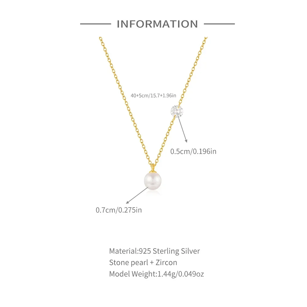 VAL 925 Sterling Silver Minimalism Zircon Pendant Necklace Water-Drop Zircon 18KGold Chain for Women Girl Graduation Party Gift