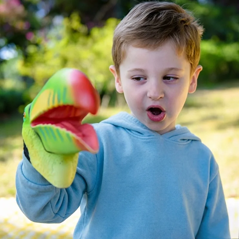 Soft Rubber Animal Hand Puppets, Dinosaur & Toucan Head Glove Toys for Kids, Interactive Educational Role Play Birthday Gift