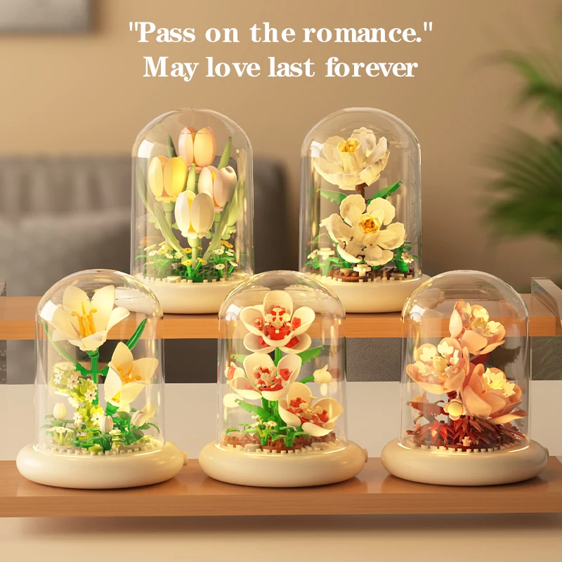 

Креативный набор для сборки «Вечный букет»: Декоративная коробка, модель цветка из микро-блоков, DIY украшение для дома и рабочего стола, игрушка, подарок на день рождения