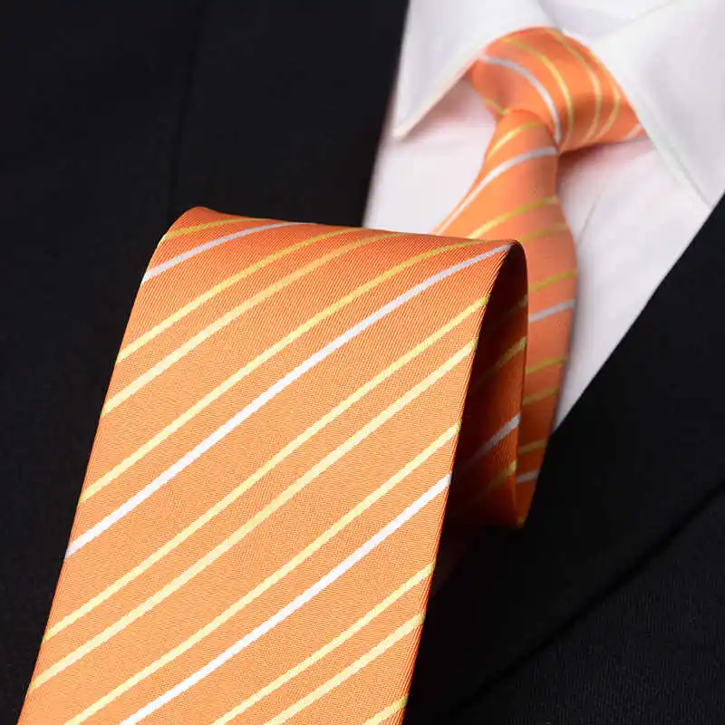 

High Quality Orange Striped Tie Men's Fashionable Business Banquet Temperament Shirt Accessories 9CM Wide Handmade Knotted Tie