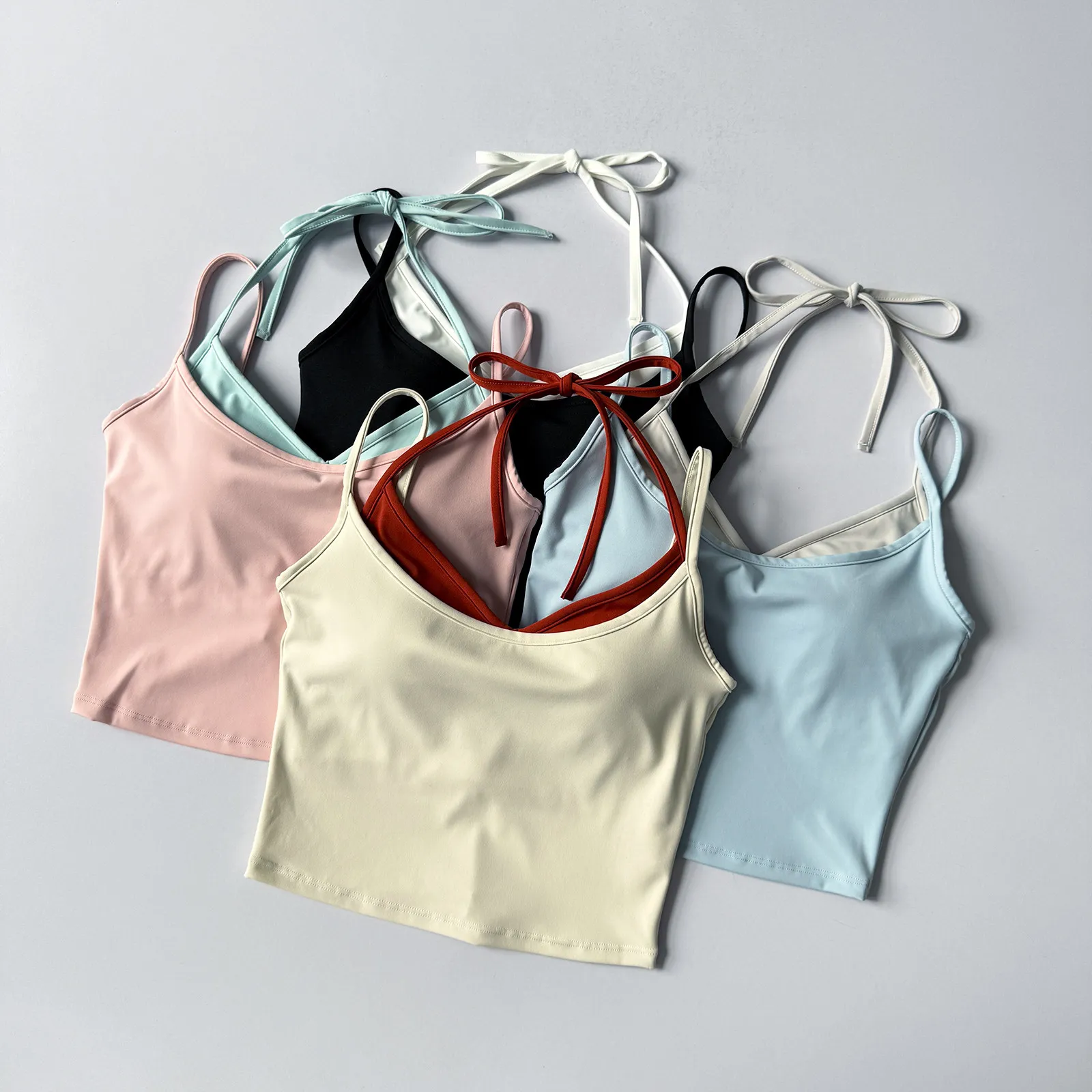 Sexy Kontrastierender Zweiteiliger Einteiler mit Doppelten Schulterträgern, Neckholder-Sport-BH für Fitness, Yoga, Pilates und Lauftraining – Detail 2
