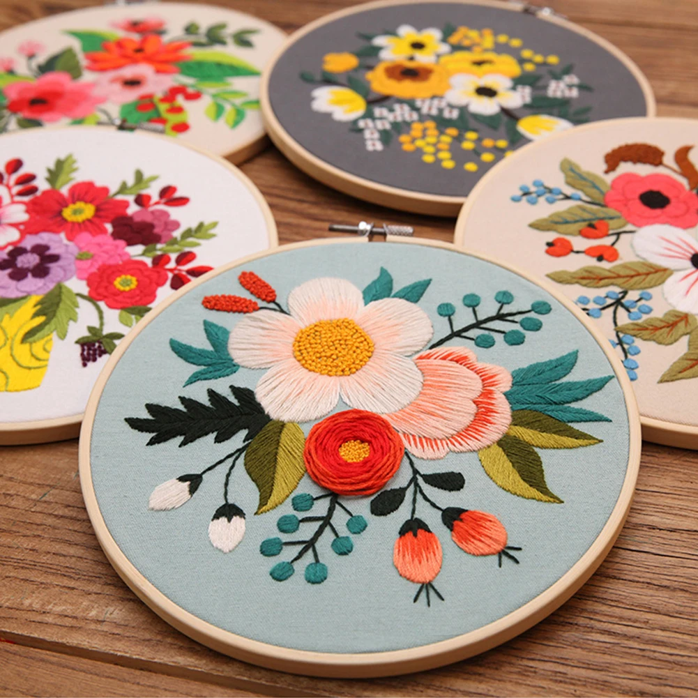 Diy Embroidery Kit Floral Patterns Embroidery Needlework Set Cross Stitch Kits For Beginners Craft Lover