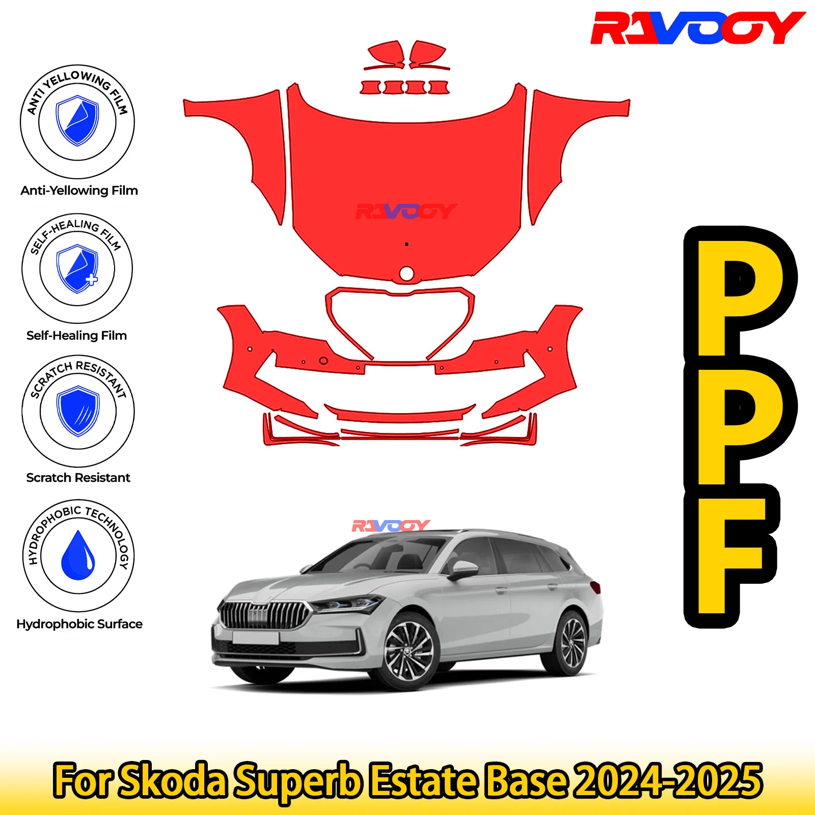

For Skoda Superb Estate Base 2024-2025 Glossy Matte Black Precut front PPF Kit Paint Protection Film