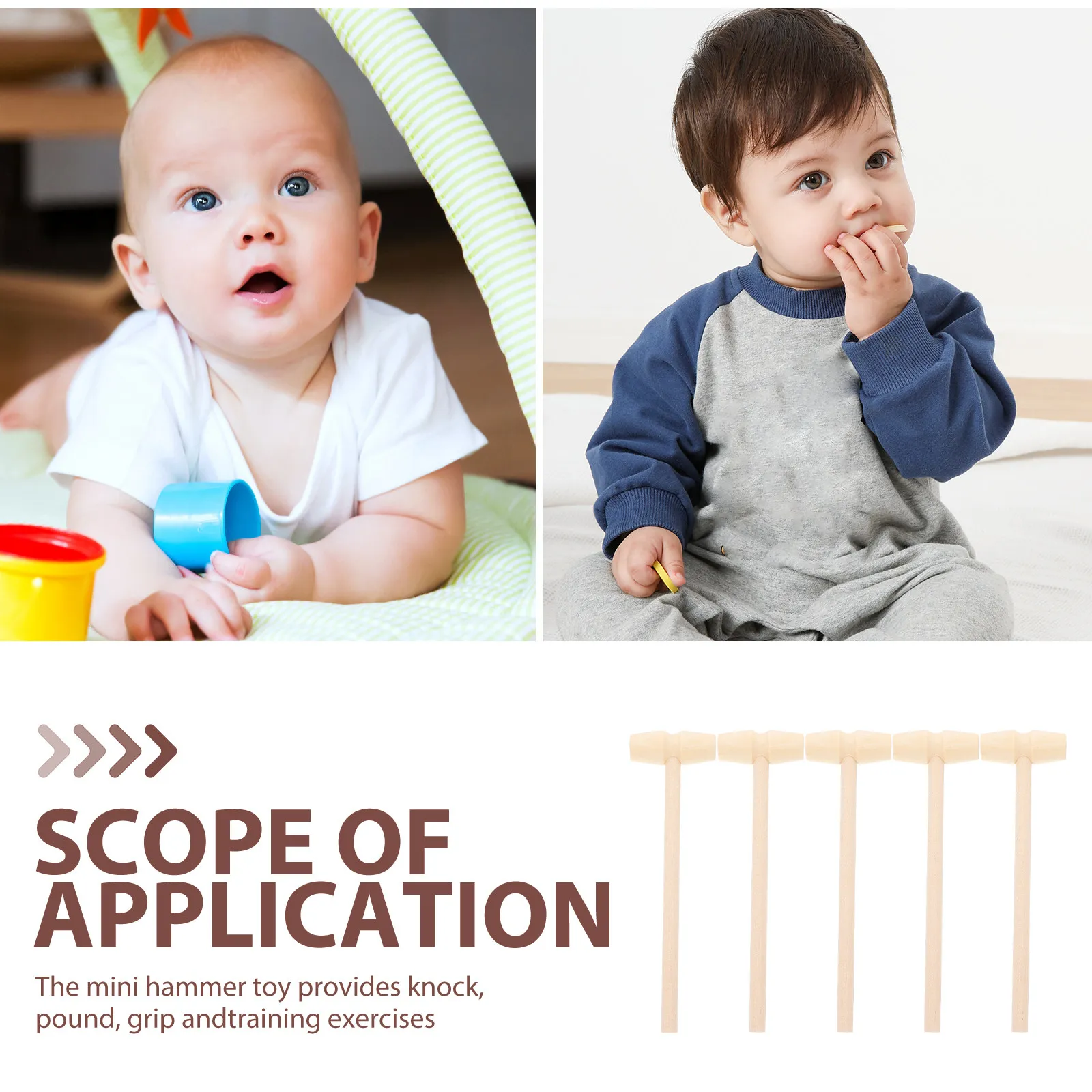 Juego de 5 Mini Martillos de Madera, Creativos para Golpear y Batir, Educativos para Bebés, Niñas y Niños, Regalo para la Coordinación Mano-Ojo