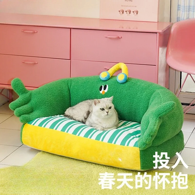 Green lush pet bed spring cat litter four seasons general dog litter teddy bear small dog warm sofa