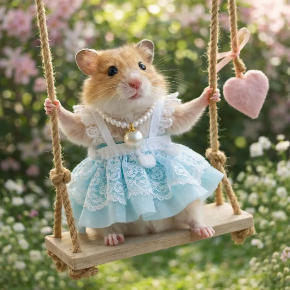 

Beautiful Hamster Lace Skirt with Pearl Necklace Comfortable Small Pet Vest Handmade Animals Princess Dress Pet Photography