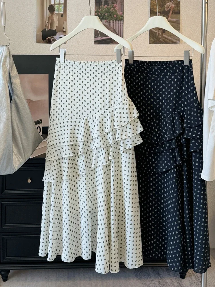 

Women Floral Printed Skirt 2025 Spring Summer New Holiday Style Irregular Ruffles Skirts Niche Design A-line Skirts
