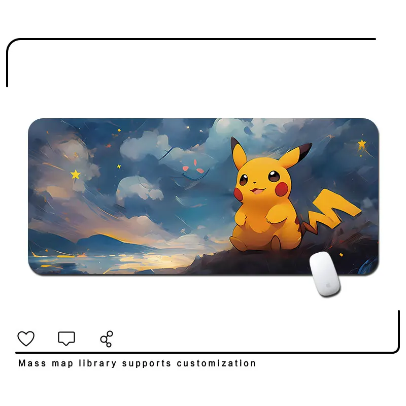 Alas Mouse Pikachu Kulit Keren Alas Meja Anime Pokémon Kulit Anti-selip Alas Keyboard Tahan Air Aksesori Komputer PC Gamer