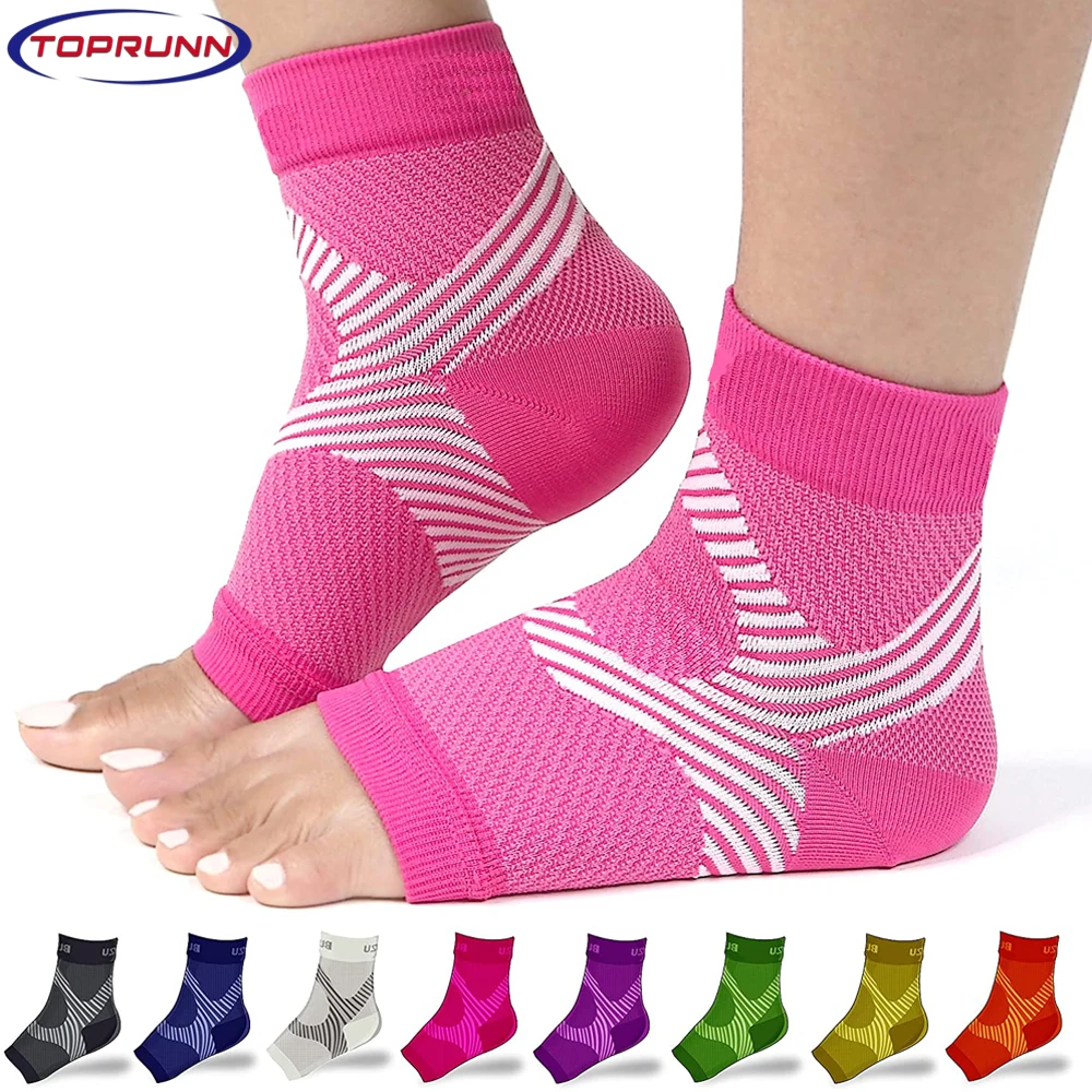 TopRunn 1Pair/2Pcs Compression Foot Ankle Sleeve Plantar Fasciitis Anti Fatigue Men Women Ankle Socks Ankle Brace Support Sport