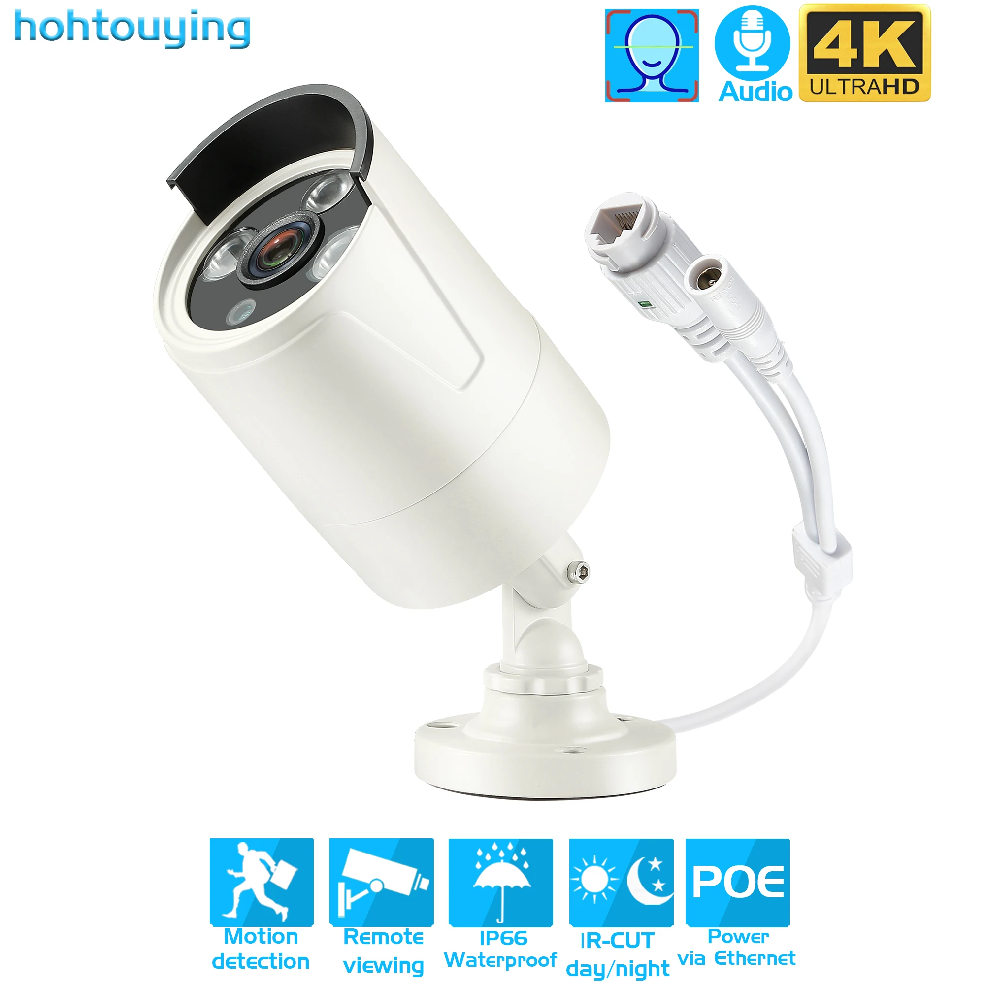 

4K 8MP POE IP Camera Audio Record CCTV Camera 4MP 5MP Waterproof IP66 Face Detection Outdoor Home Security Video XMEYE