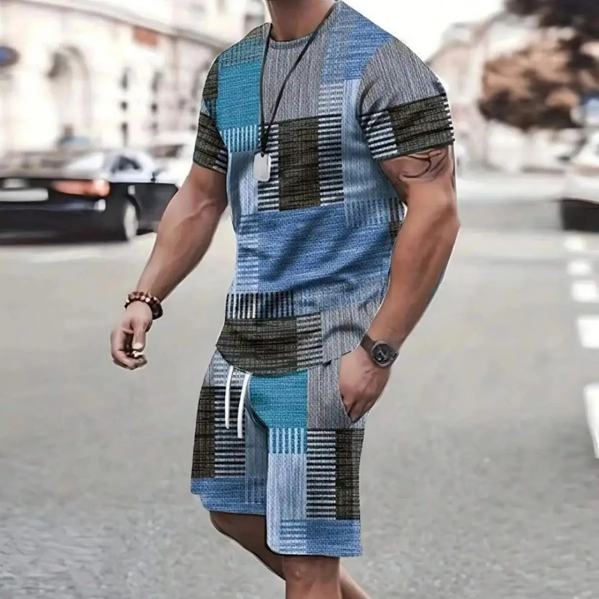 

2025 Fashion New Men's Hot Selling Sports and Leisure Shorts Set Retro Cool Comfortable Breathable Two piece Set