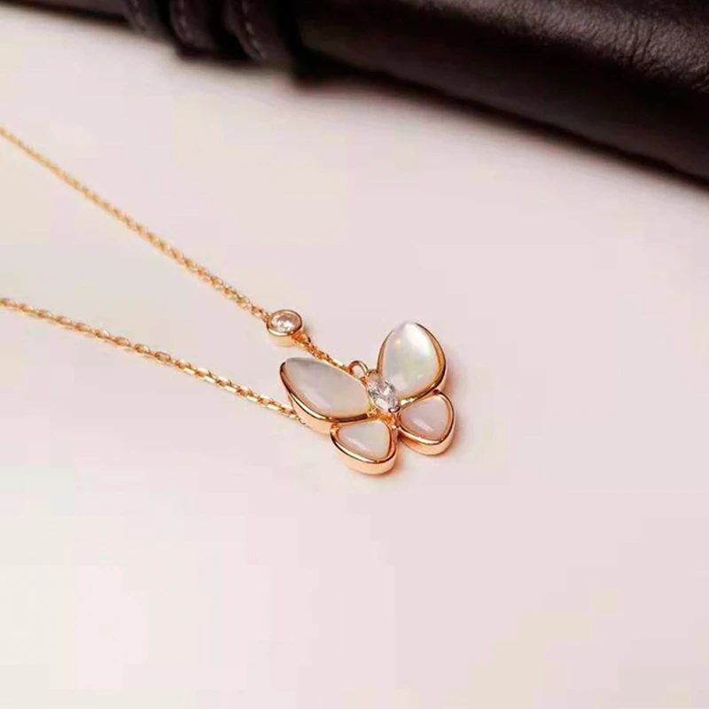 

Anziw Butterfly Necklace for Women Girls 18K Rose Gold Plated Sterling Silver Mother of Pearl Travel Jewelry Graduation Gifts