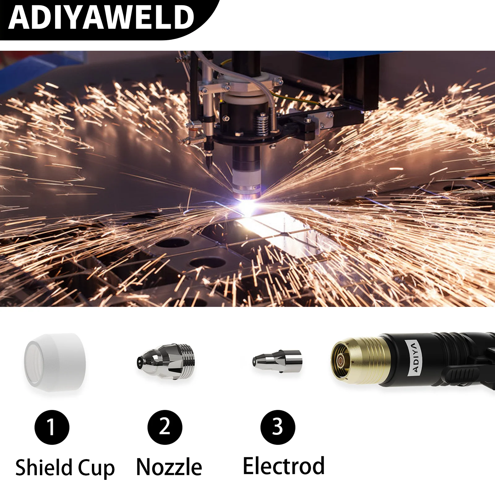 ADIYAWELD 25/45PCS P80 Plasma Cutting Consumables Kits Shield Cups Tips Nozzles Electrodes CNC Plasma Cutter Torch Consumables