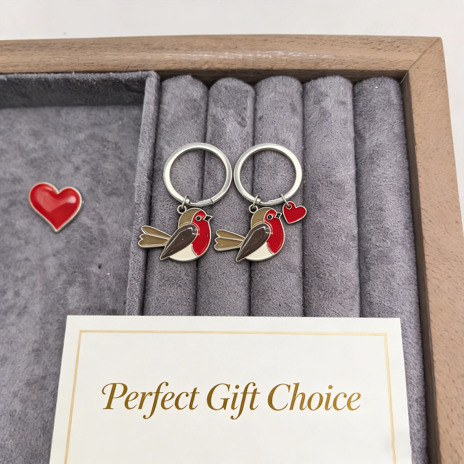 Adorable Enamel Bird Keyring with Red Heart Charm Premium Gift Box Set for Bag Decor And Special Occasions