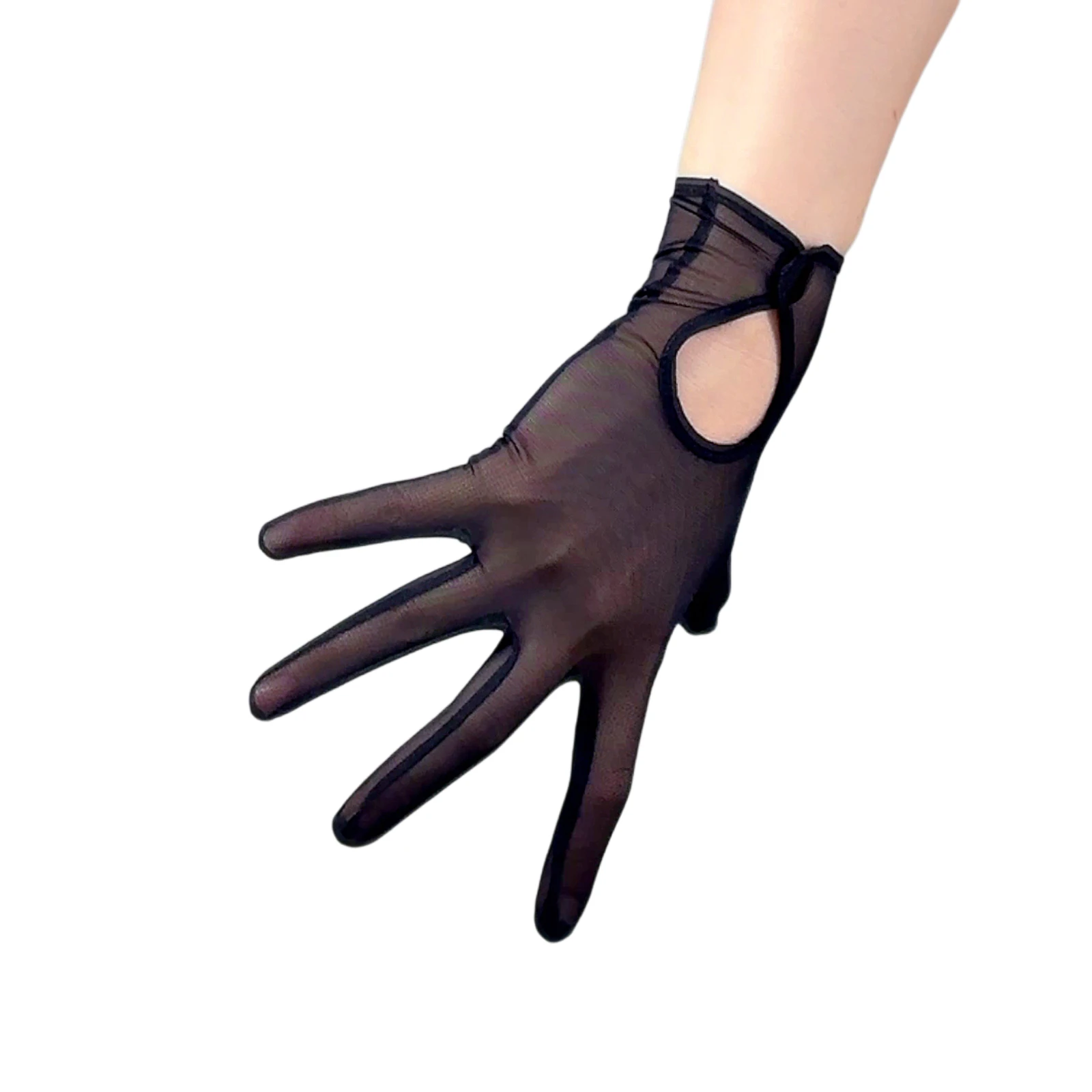 DooWay Black Short Mesh Glove with Button Closure Celebrity Star Tulle Lace Semi Sheer Glove Wrist Short TECH Party Dance Gloves