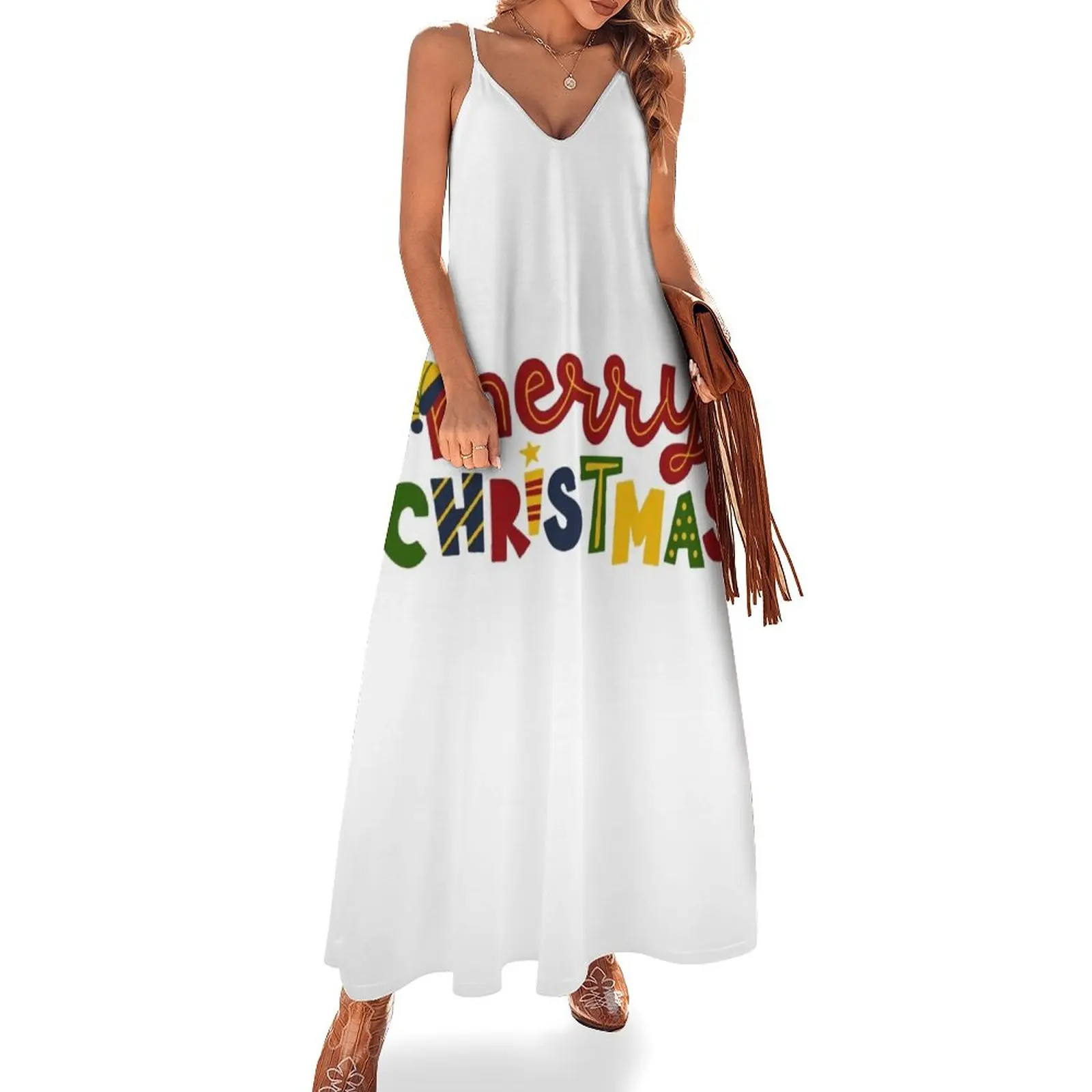 

New Merry Christmas Sleeveless Dress loose summer dress Women's summer long dress