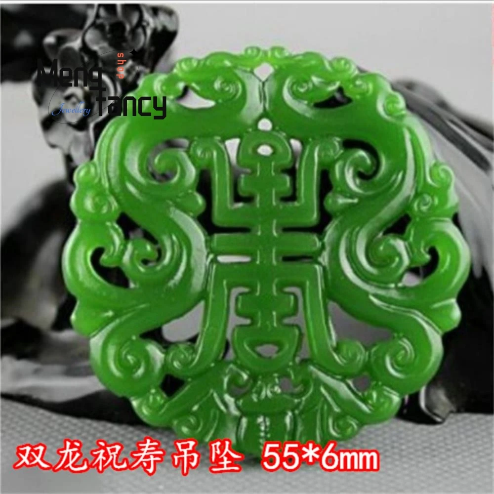 

Natural Hetian Jasper Retro Hollowed-out Carvings Dragon Koi Zodiac Horse Pendant National Style Exquisite Jewelry Holiday Gifts