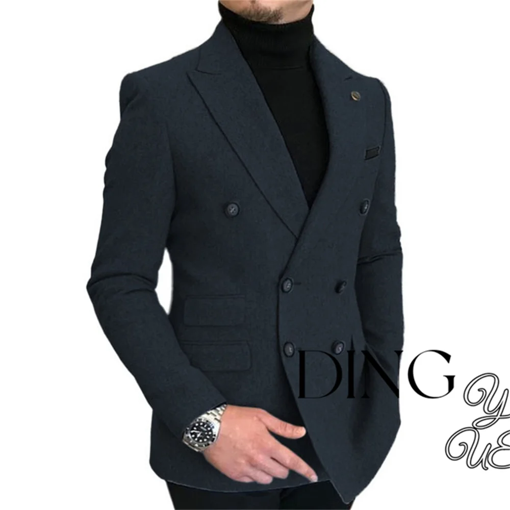 Double Breasted Lapel Suit Men\'s Slim Fit Overcoat Jackets Man Wool Blazer Herringbone Dress Slim Fit Men\'s Suit Men\'s Casual