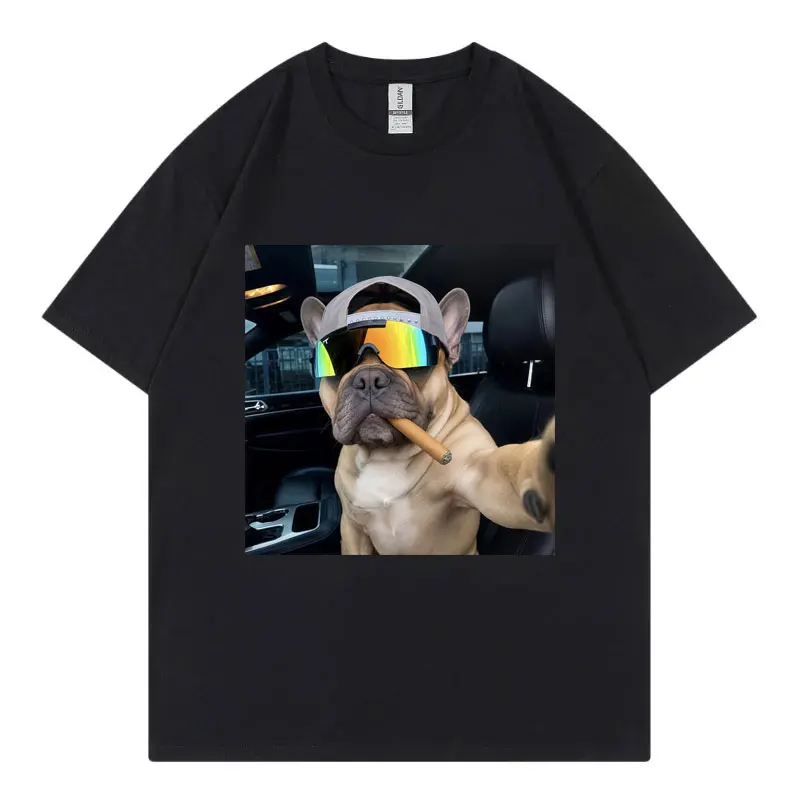 Funny French Bulldog Smoking Cigar Meme Graphic T Shirts High Street Fashion Trend T-shirt Men Women Casual 100%cotton T-shirts