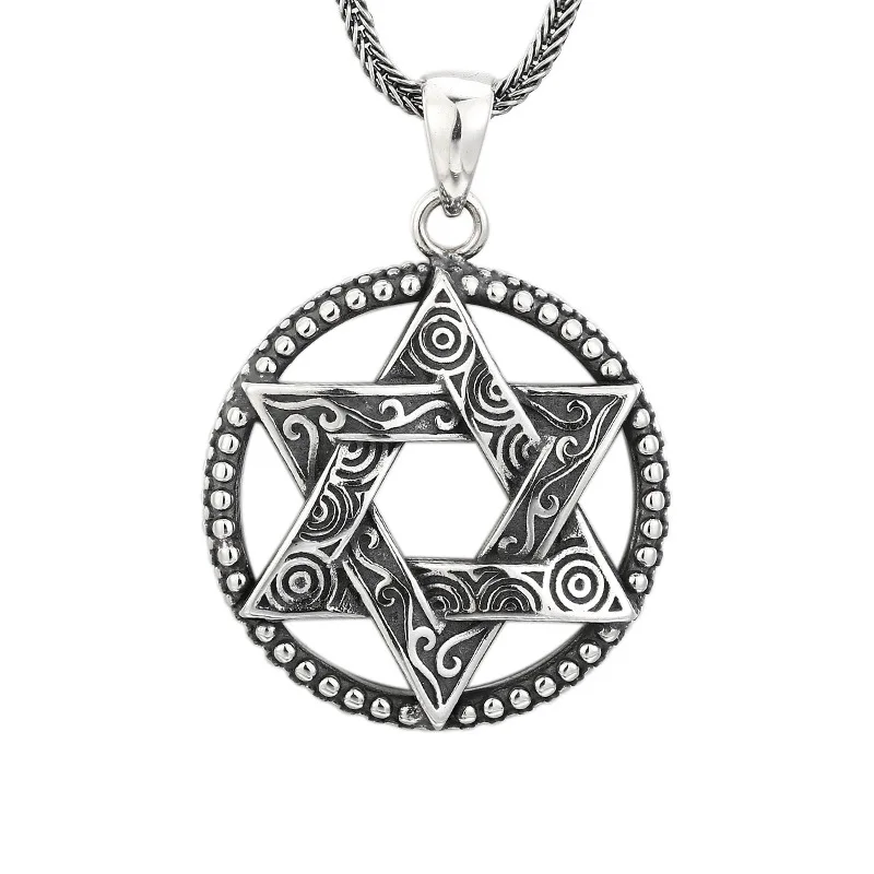 

Vintage Style 925 Sterling Silver Hexagram Star with Arabesque Design Gothic Unisex Pendant