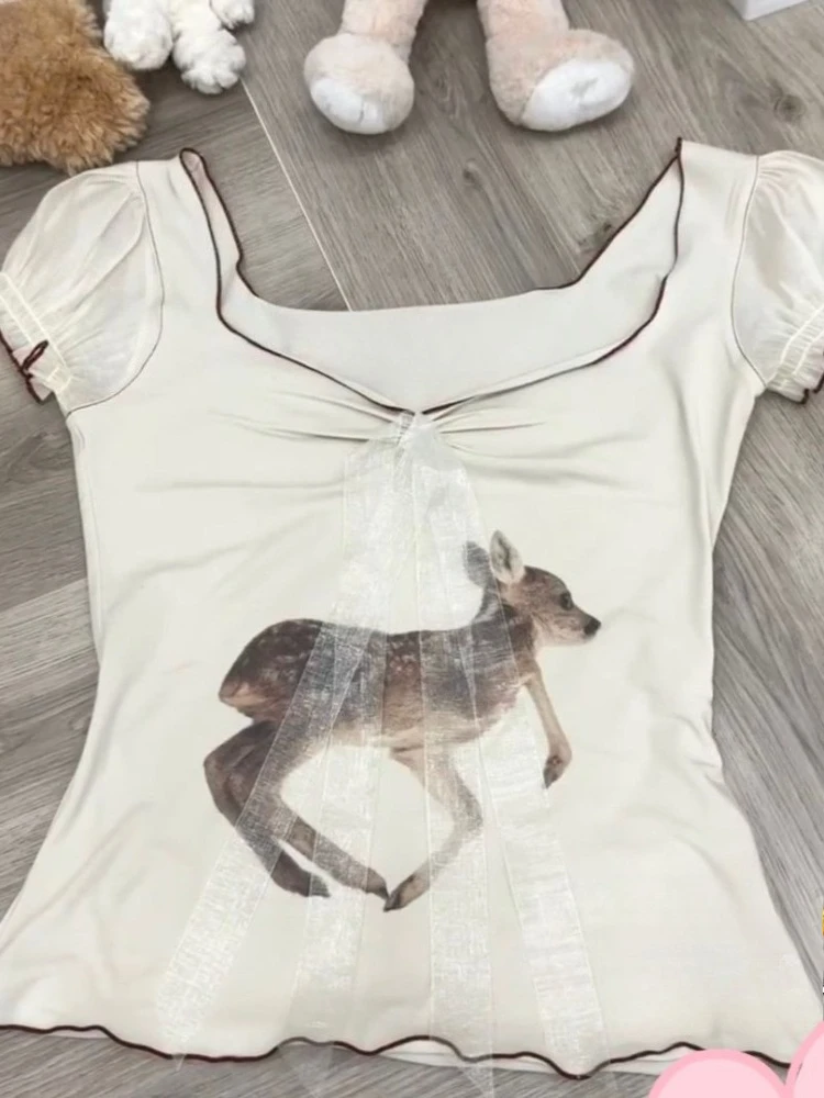 New Sexy Sweet Elegant Fashion Lovely Top Women Chic Cute Bow Design Y2k Crop Tops Japanese Casual Summer Short Sleeve Tees 2026