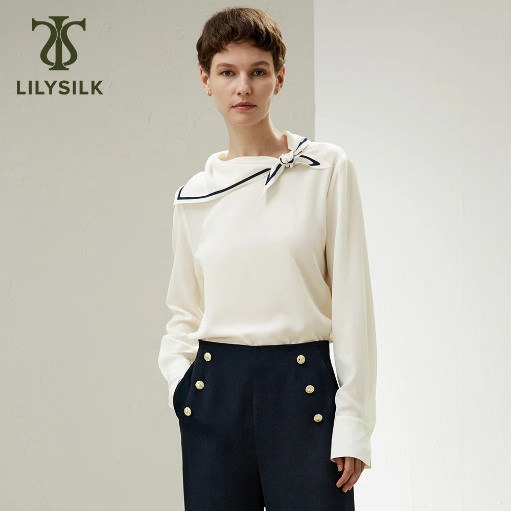 

LILYSILK Silk Blouse for Women 100% 2024 New Nautical Collar Shirt Crêpe de Chine Silk Luxury Top Lady Essentials Free Shipping