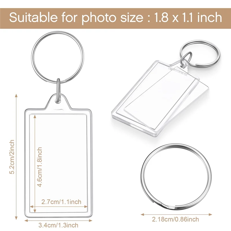 AT93-150 Pack Clear Acrylic Photo Picture Keychain Blank Photo Insert Keyring DIY Personalize Favor For Family Friends