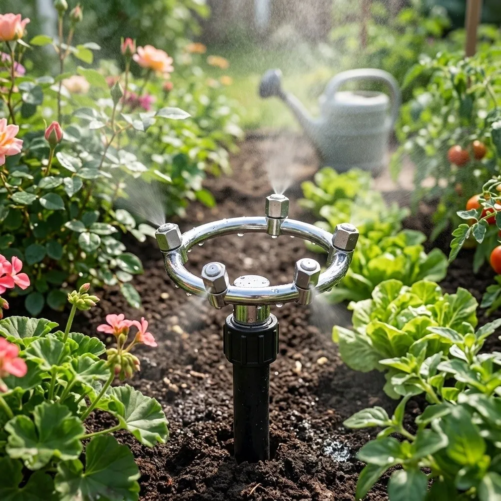 Stainless Steel 4-Head Misting Nozzle Circular Sprinkler for Garden Irrigation Systems and Outdoor Space Hydration