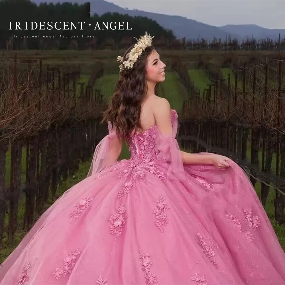 Iridescente Charming Applique Beads Ball Gown Vestido Quinceanera Doce 16 Menina Brithday Vestidos De Festa Flores Vestidos De 15 Años