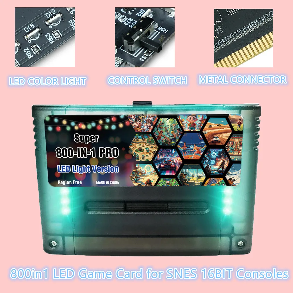 Super 800 IN1 LED Version Game Card For SNES NTSC EUR SFC Video Game Consoles Cartridge With Save Funtion