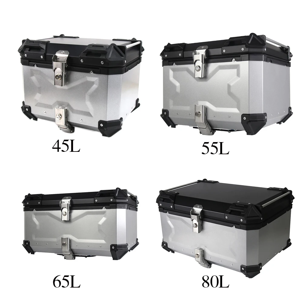 Motorcycle Trunk Top Box Moto Luggage Case Storage Motorcycle Tool Box for Honda Suzuki Kawasaki Yamaha BMW 45/55/65/80L Silver