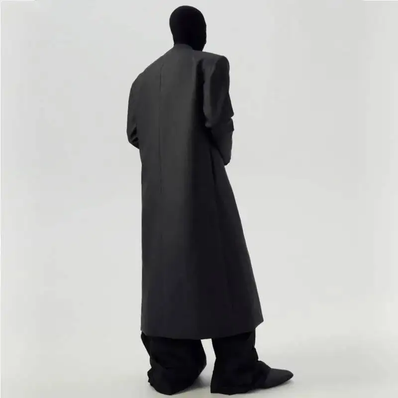 WVGA 秋冬新男性の潮ハイストリートマットコーティングされたデザインダークウェアロングトレンチコートニッチシックカジュアルウインドブレーカー W8645