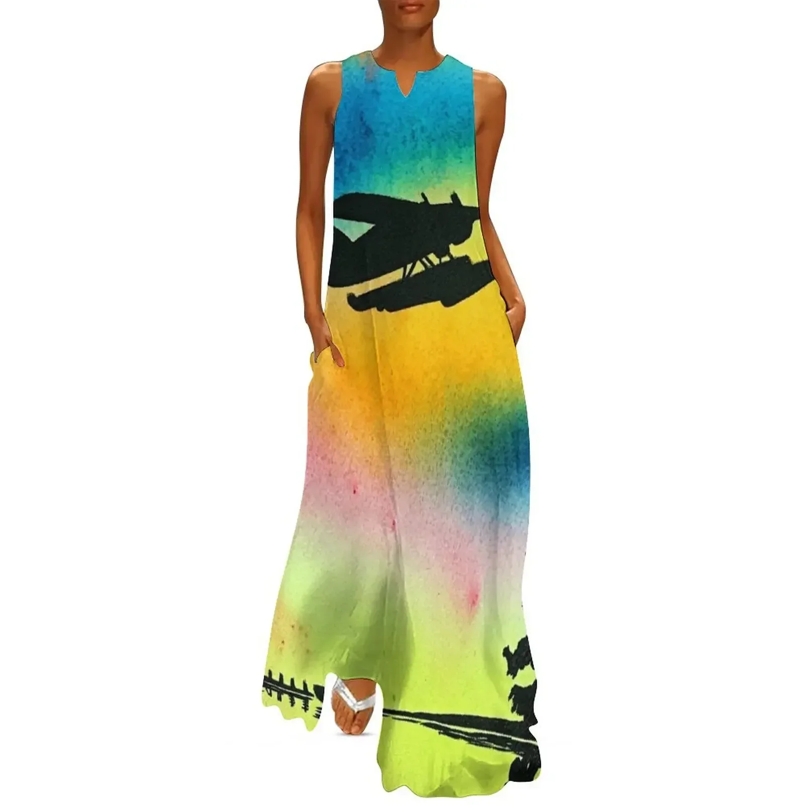 

Northern Watercolour Last Flight and Fishing Long Dress women dress women's clothing korea stylish Evening dresses Dress