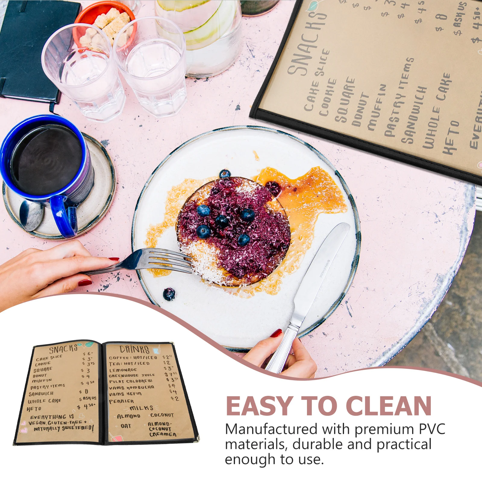 غطاء قائمة المطاعم مصنوع من مادة PVC عالية الجودة المقاومة للماء والزيت والنظيف لحقيبة حامل قائمة المقهى