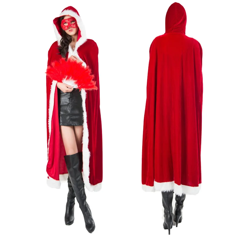 

Red Cloak Cape Santa Claus Christmas Cosplay Clothing For Adult Woman Disguise Long Robe Hood Performer Stage Costume Carnival