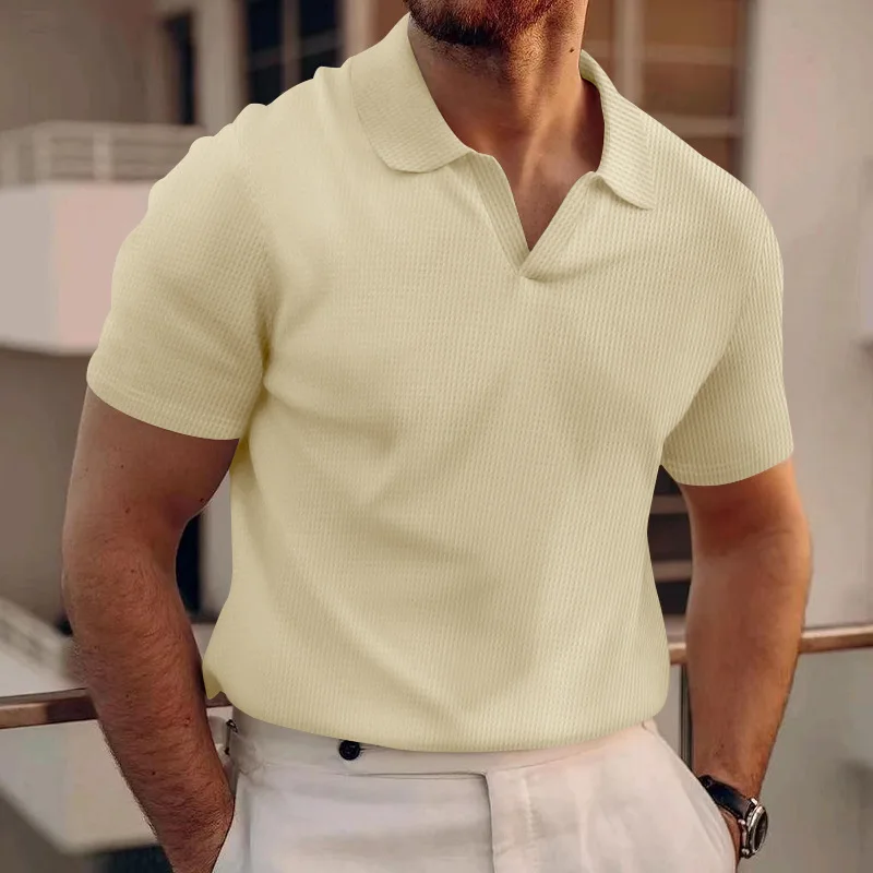 2024 Sommer neue Polo kragen Casual Fashion Herren bekleidung schwere Waffel Kurzarm einfarbig Casual vcollar polos hirt – Detail 23