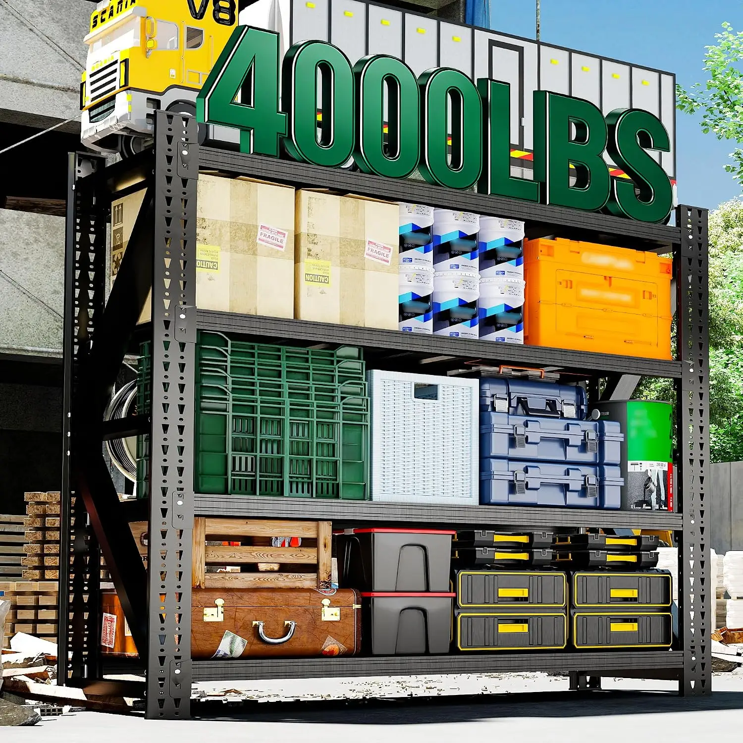 4-Tier Heavy Duty Garage Shelving，Industrial Shelving for Home & Shop,Garage Storage Racks Heavy Duty Steel, Customized