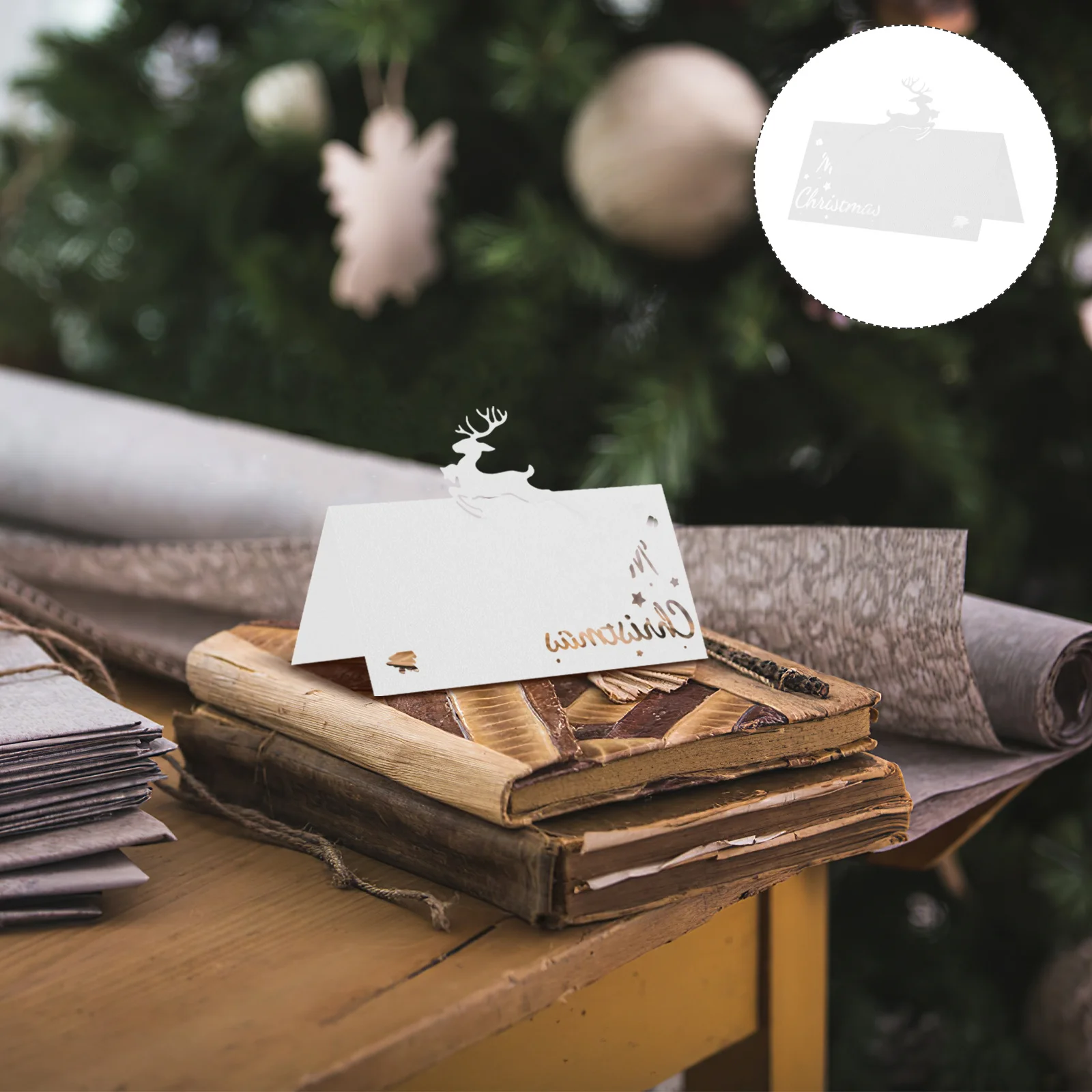 

50Pcs Reindeer Christmas Place Cards Elegant Hollow Out Design Blank Handwritten for Wedding Tea Party Dinner Holiday Events