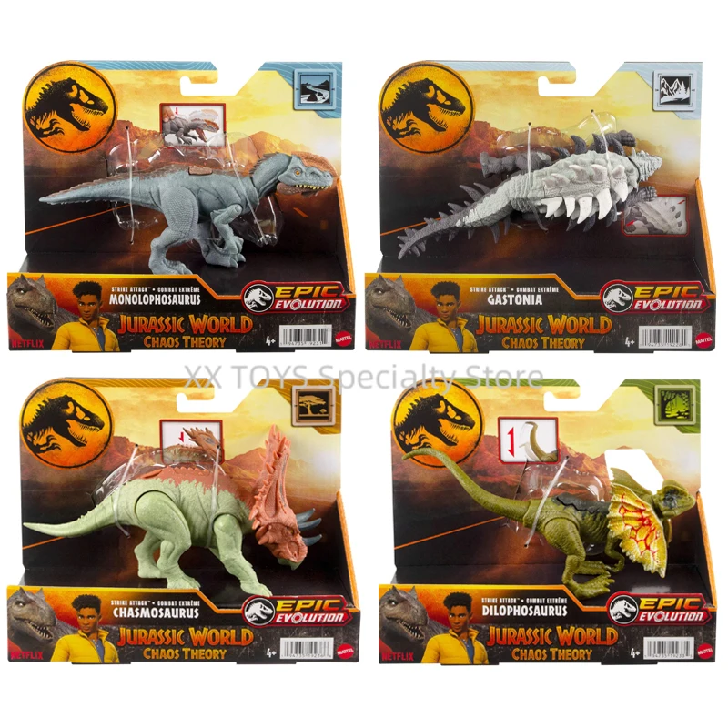 Jurassic World Chaos Theory Strike Attack Dinosaur Toys with Single-Strike Movable Joints Gastonia Dilophosaurus Action Figure