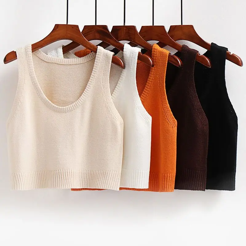 

Round Neck Knitted Vest Women's Early Spring New Sweater Tank Top Small Vest Layered Short Vest