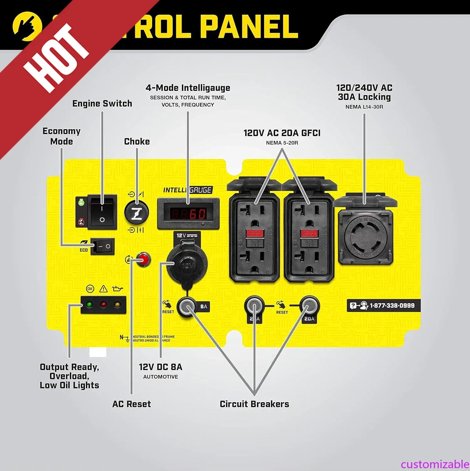 

Customizable 6250-Watt Portable Open Frame Inverter Generator With Quiet Technology