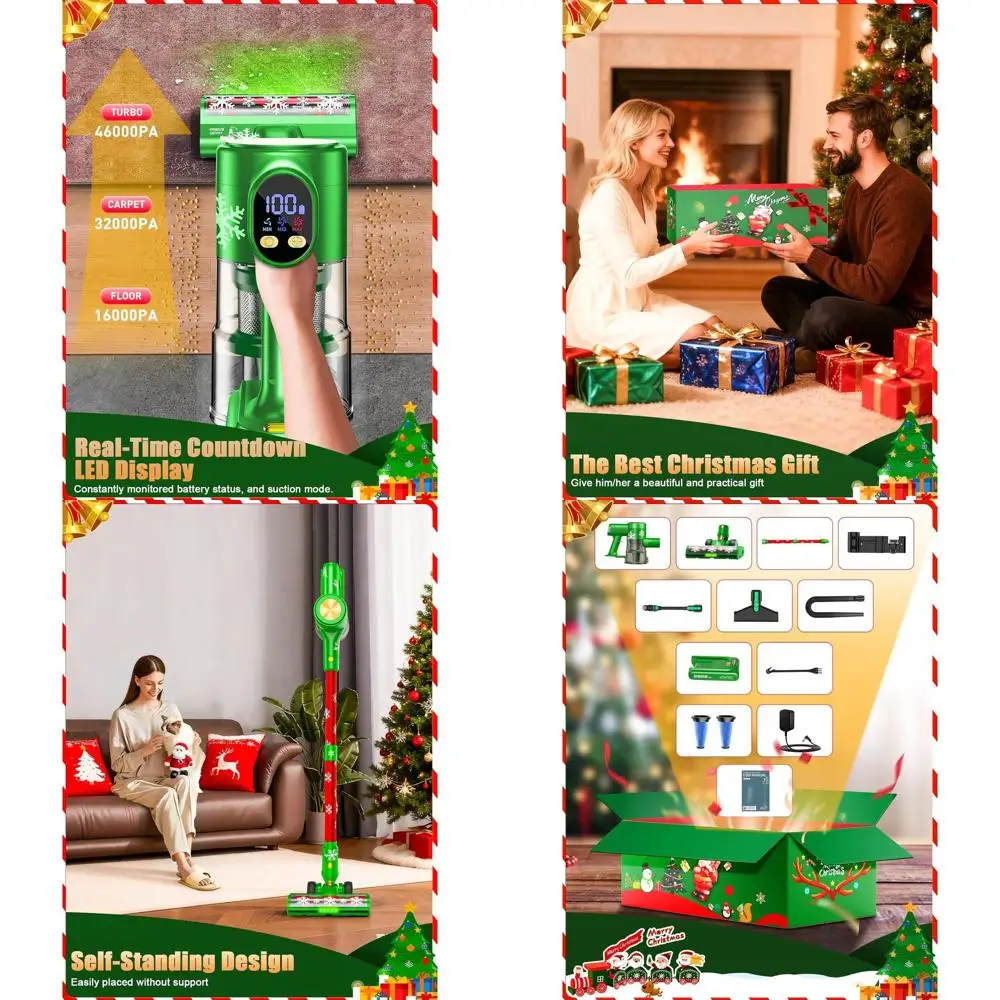 46kPa 500W 55-Minute Cordless Stick Vacuum Cleaner with LED Display and Anti-Slip Features for Home and Carpets