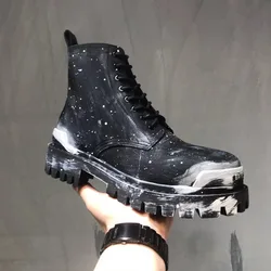 Retro Graffiti Men's Boots Thick Sole Male Casual Shoes Platform Men Breathable Canvas Ankle Boots 2024 New Designer