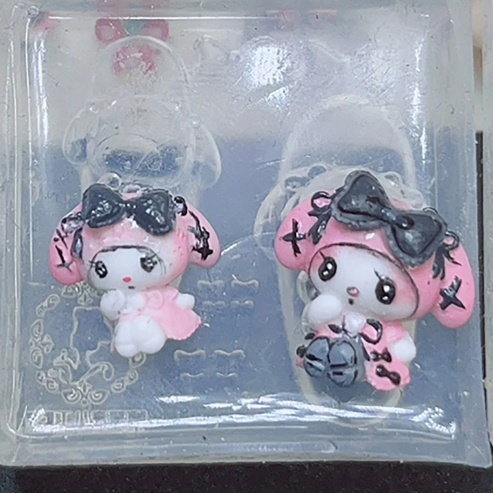 Sanrio Kuromi Melody 3D cetakan kuku akrilik seni Hello Kitty Pochacco Diy silikon kartun kuku ukiran cetakan pesona menghias