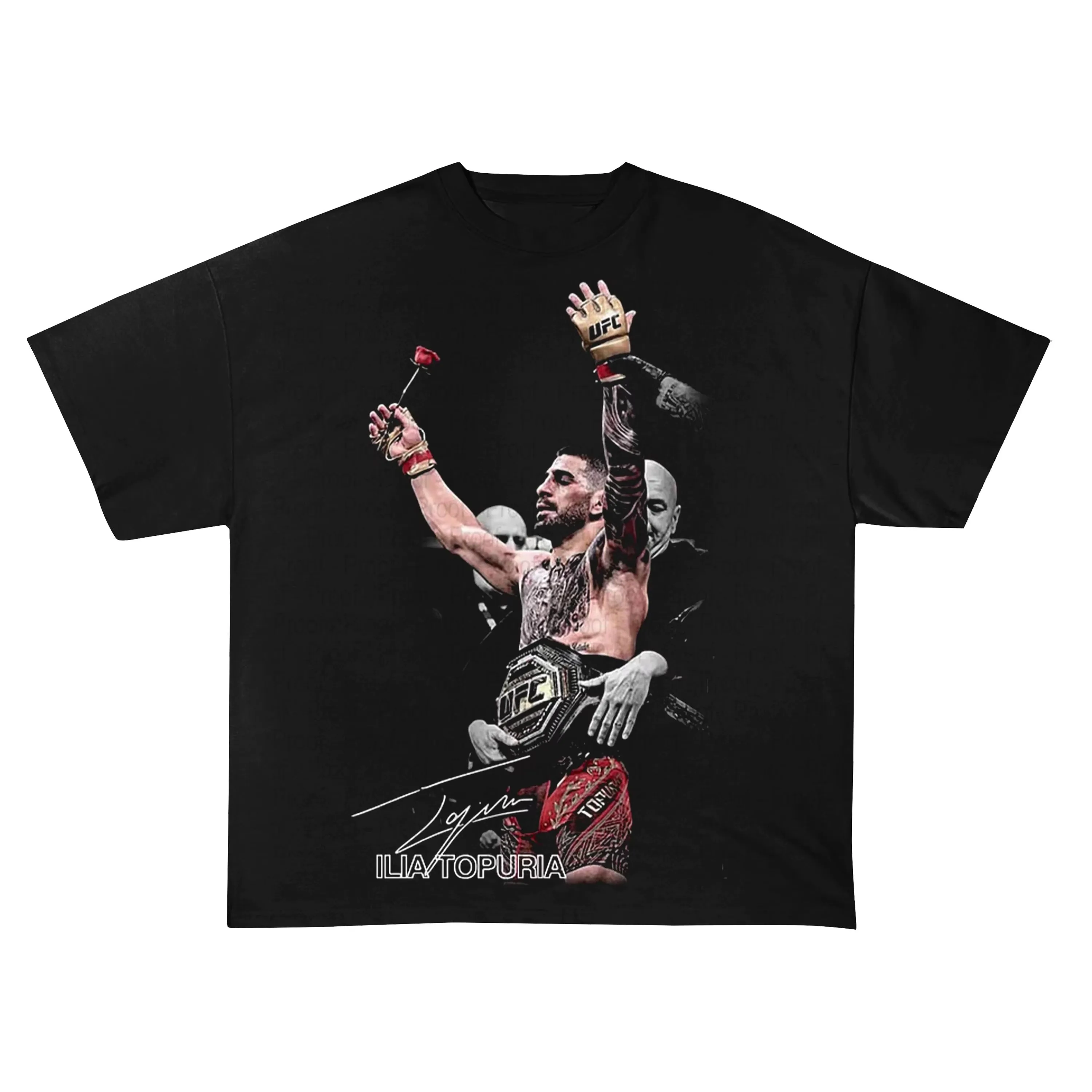 2026 Men Retro Fighting Sports Graphic T Shirt Front Print Crew Neck Short Sleeve Black Cotton Streetwear Tops