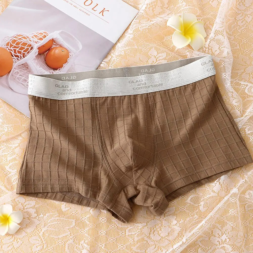 

Fashion Underwear Man Underpants Cotton Breathable Underwear Grid Texture High Elasticity Mid-rise Brief