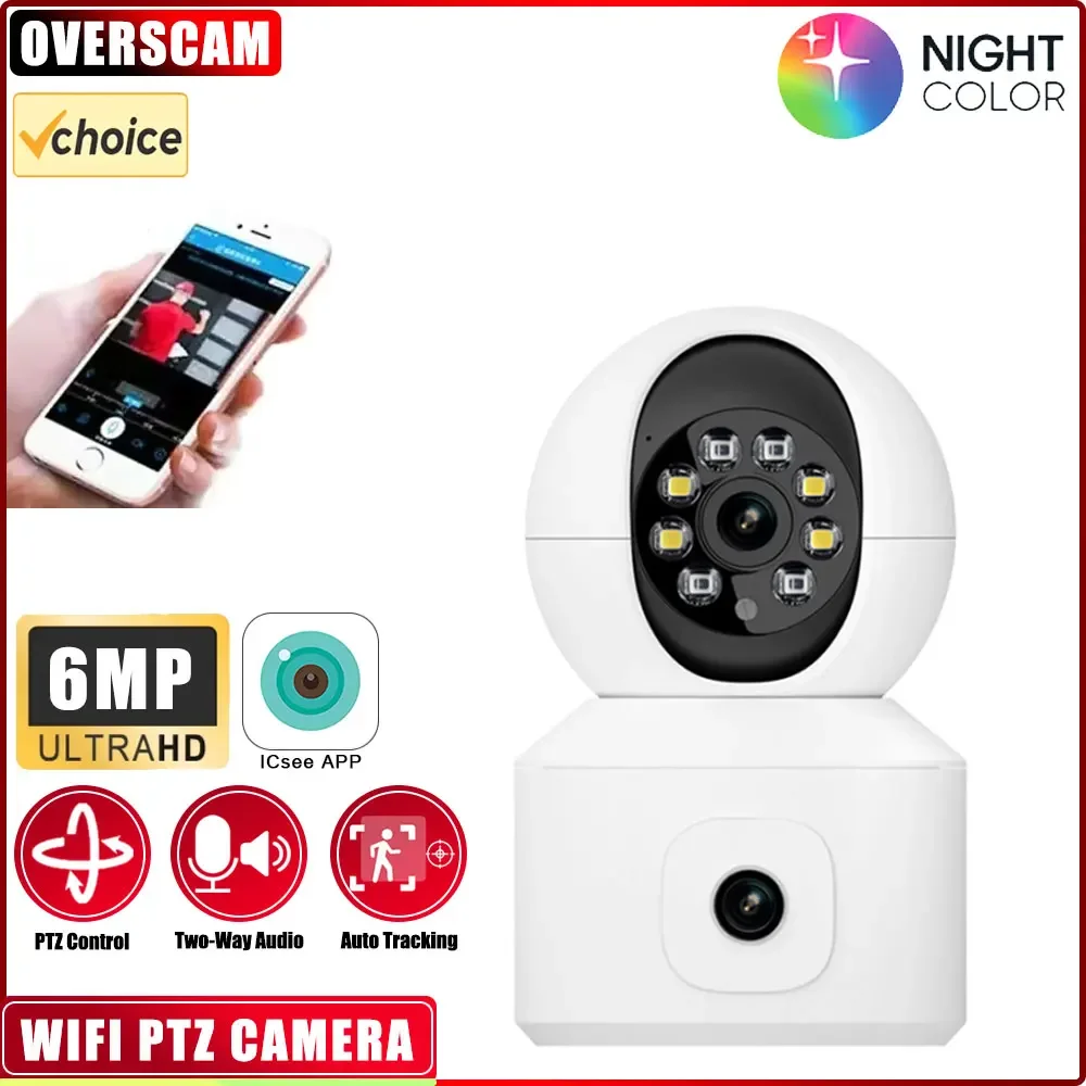 

3K 6MP Smart Security Protection Wireless Monitoring Indoor Baby Pet Monitor 2.4Gwifi Mini IP Camera PTZ Auto Tracking ICSEE