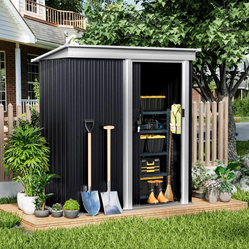 

Outdoor Metal Shed 5FTx3FT, Mini Weather Resistant Tool Storage Sheds with Lockable Door, Sloped Roof Storage Shed,