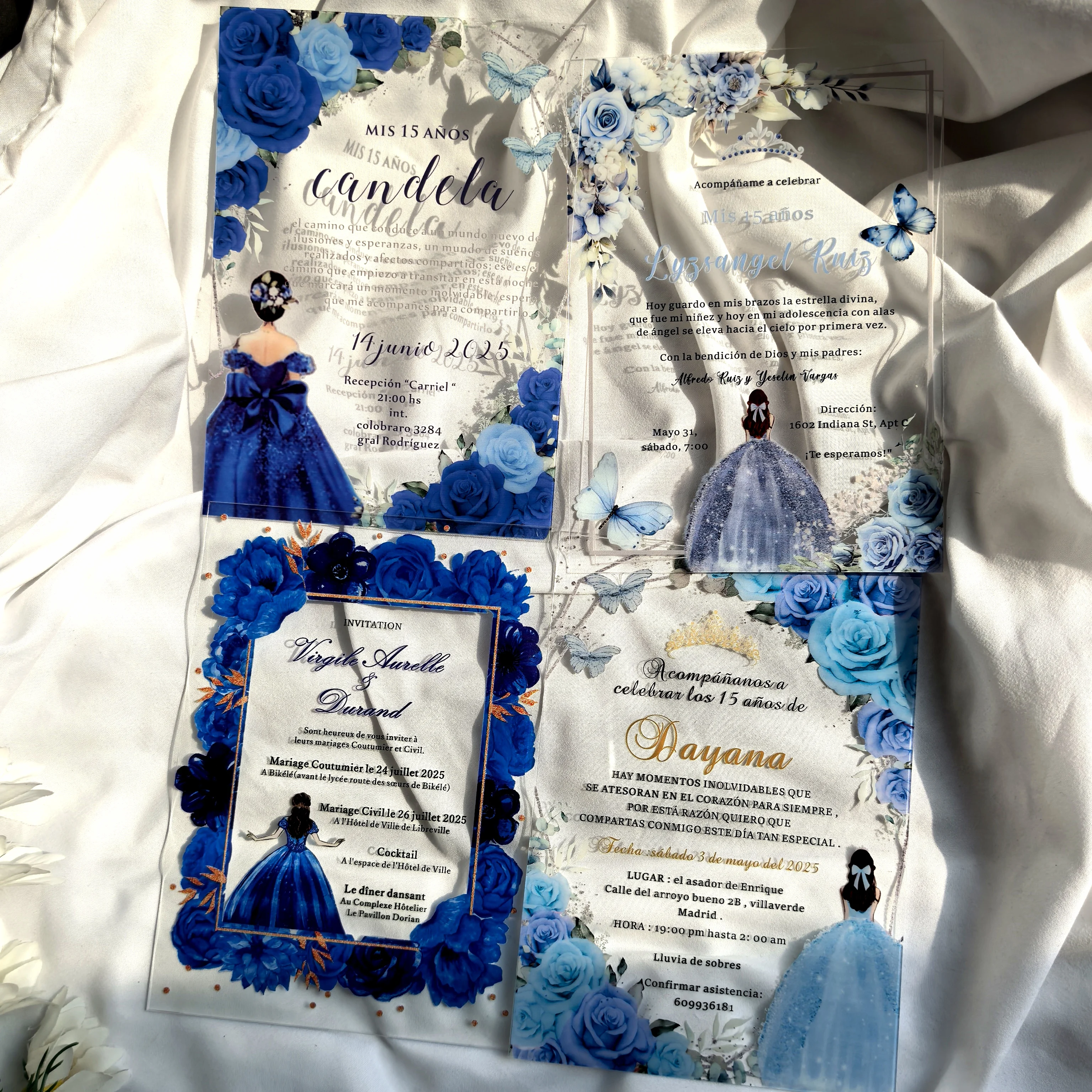 

Customized Wedding Invitations with Butterfly, Sweet XV Quinceanera Birthday Invites, Purple and Blue Princess, 0.5mm, 5x7in