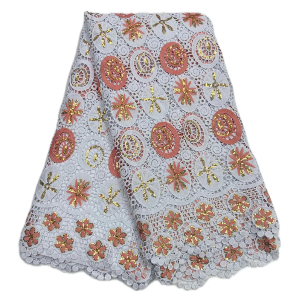 Fashional الترتر للذوبان في الماء أقمشة الدانتيل النيجيري 5 ياردة جبر الدانتيل المواد لخياطة فستان الزفاف الملونة الحبل الدانتيل